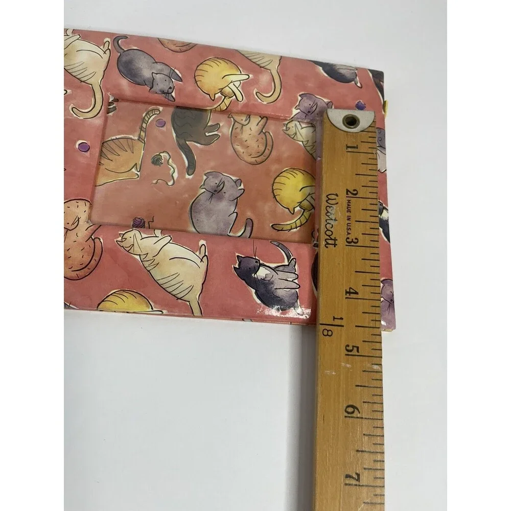Vintage Cat Print Cartoon Cardboard Coral Red Photo Frame Holds 4